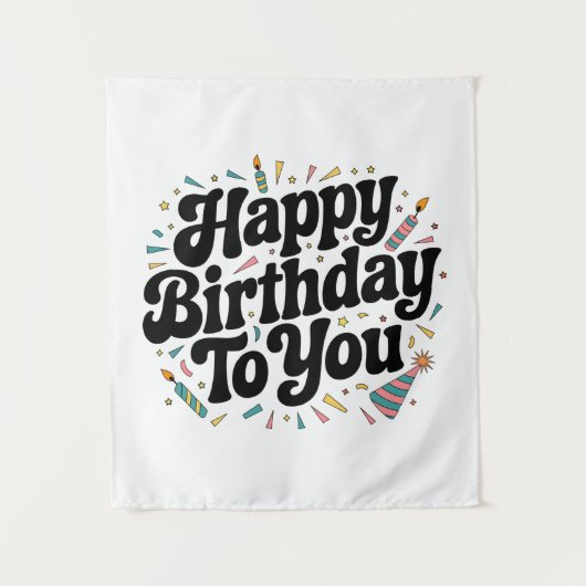 レトロ コンフェティ 誕生日 タペストリー (正面)