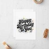 レトロ コンフェティ 誕生日 ノートカード (正面/裏面インサイチュ)