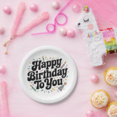 レトロ コンフェティ 誕生日 ペーパープレート (パーティー)
