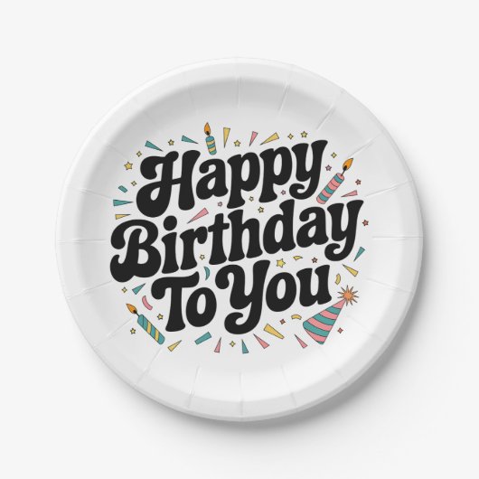 レトロ コンフェティ 誕生日 ペーパープレート (正面)