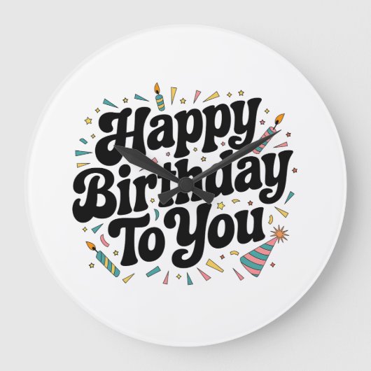 レトロ コンフェティ 誕生日 ラージ壁時計 (正面)