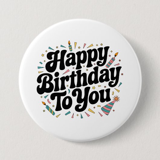 レトロ コンフェティ 誕生日 缶バッジ (正面)