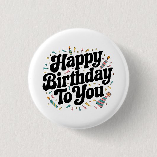 レトロ コンフェティ 誕生日 缶バッジ (正面)