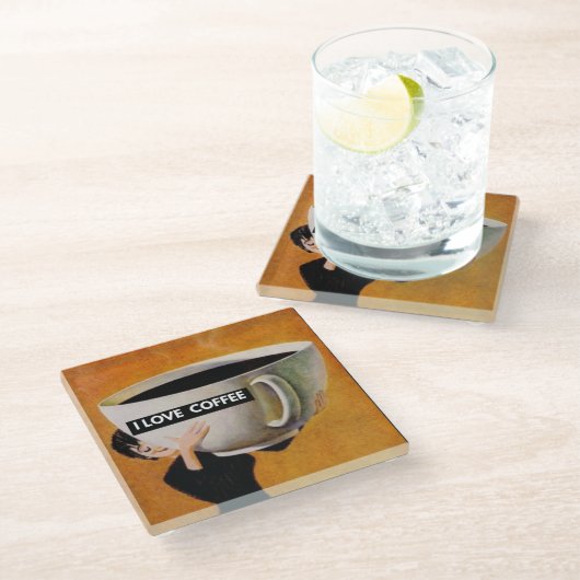 レトロ コーヒー大好き  ガラスコースター (アングル)
