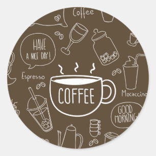 レトロ コーヒー カップ パターン - バリスタにぴったり ラウンドシール