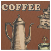 レトロ コーヒー カフェ パターン ファブリック (クローズアップ)