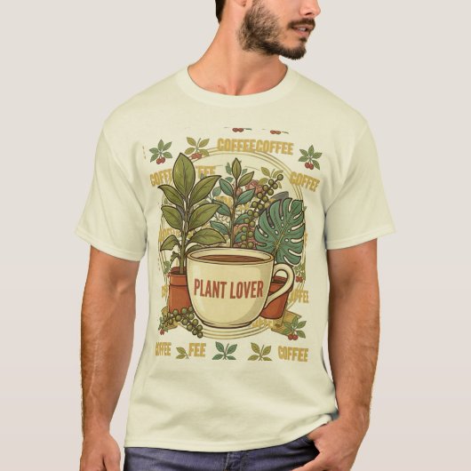 レトロ コーヒー&植物愛好家 Tシャツ (正面)