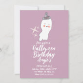 レトロ ゴースト ドゥードル ハロウィン バースデー パーティー パープル 招待状 (正面)