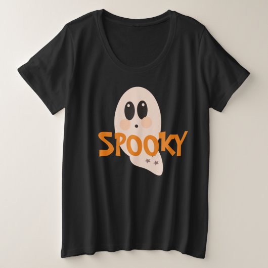 レトロ ゴースト ハロウィン スプーキー プラスサイズTシャツ (デザイン正面)