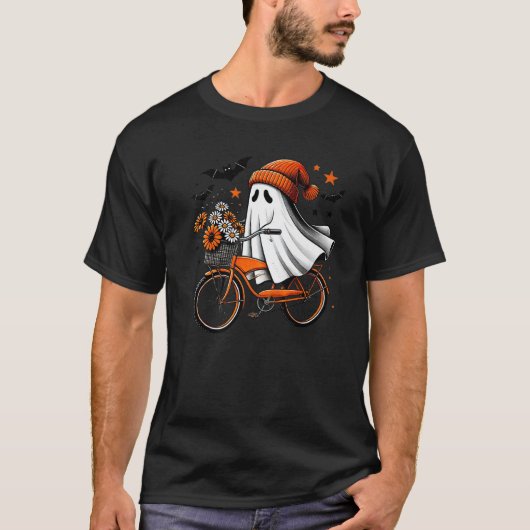レトロ ゴースト バイク 花 ハロウィン スプーキー シーズン A Tシャツ (正面)
