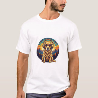 レトロ ゴールデンレトリバー 日没 Tシャツ