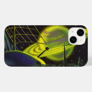 レトロ サイエンス フィクション ネオン グリーン 惑星とリング Case-Mate iPhone 14ケース