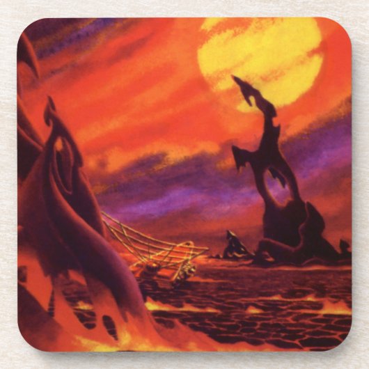 レトロ サイエンス フィクション 火山惑星 赤い溶岩で コースター (正面)