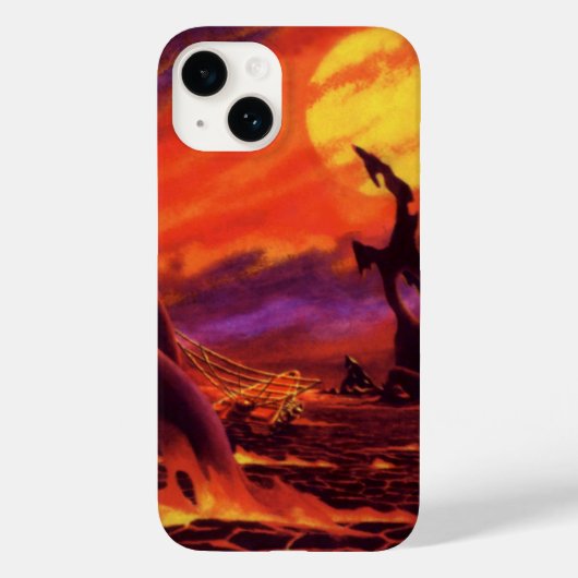 レトロ サイエンス フィクション 火山惑星 赤い溶岩 Case-Mate iPhoneケース (裏面)
