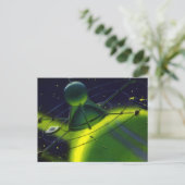 レトロ サイエンス フィクション 緑の惑星と宇宙船 ポストカード (スタンド正面)