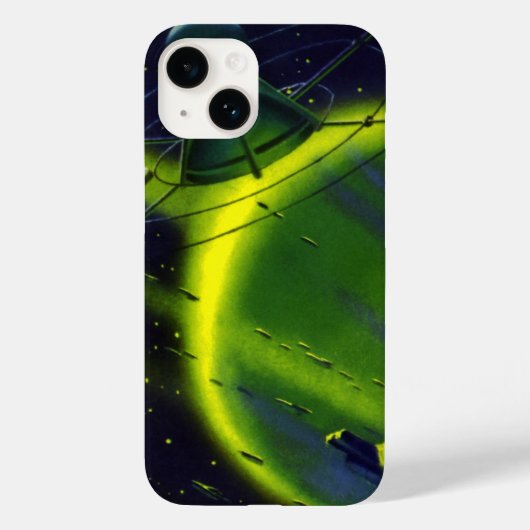 レトロ サイエンス フィクション 緑の惑星と宇宙船 Case-Mate iPhoneケース (裏面)
