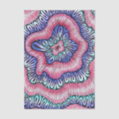 レトロ サイケデリック 波状ラインアート ピンク ブルー 抽象画 薄葉紙 (正面)