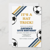 レトロ サッカー ハットトリック 3歳の誕生日 招待状 (正面)
