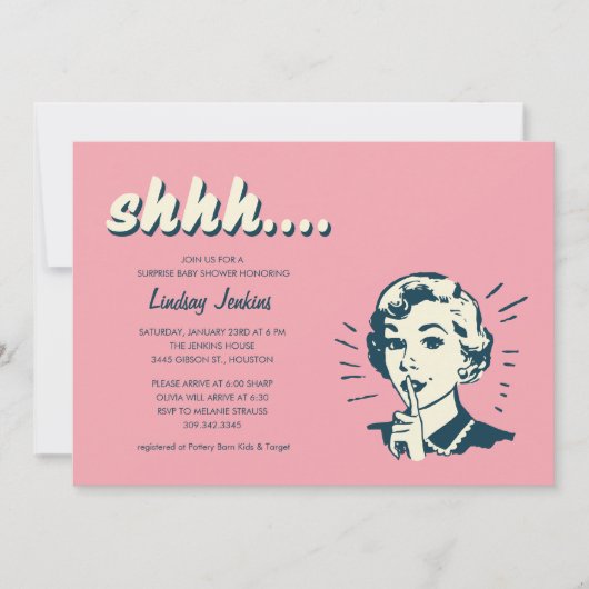 レトロ·サプライズ·シャワーまたはパーティの招待状 招待状 (正面)