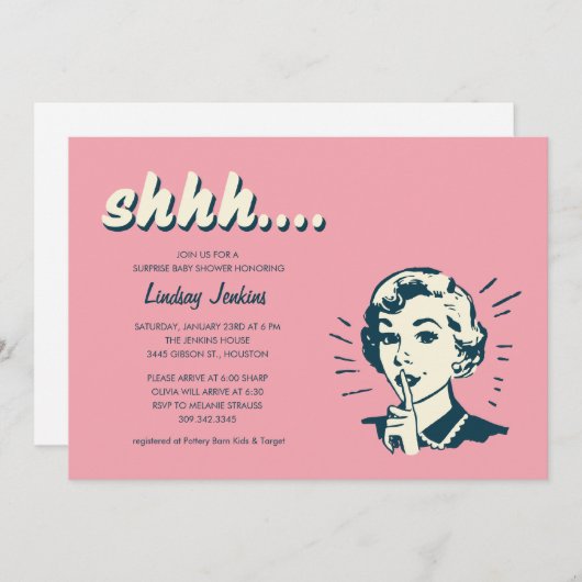 レトロ·サプライズ·シャワーまたはパーティの招待状 招待状 (正面/裏面)