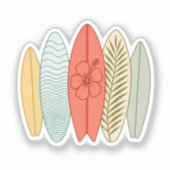 レトロ サマー サーフボード ハイビスカス 花 Laptop シール (正面)