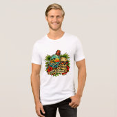 レトロ サマー スカル メッセージインボトル ビーチ トライブレンドTシャツ (正面全面)