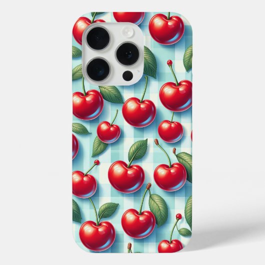 レトロ サマー チェリー スマホケース - 鮮やかな赤いさくらんぼ Case-Mate iPhoneケース (裏面)