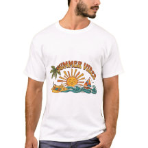 レトロ サマー ビブラス ヤシの木 & 太陽 Tシャツ