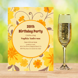 レトロ サンシャイン イエローフラワーズ - 誕生日招待状 招待状