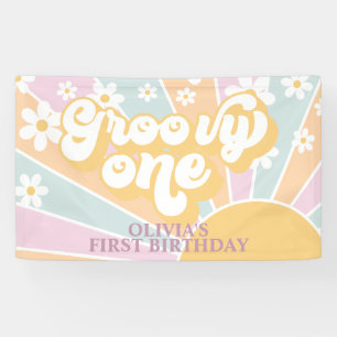 レトロ サンシャイン グルービー ワン パステル デイジー 誕生日 横断幕