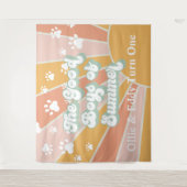 レトロ サンシャイン パウ プリント 犬の誕生日 タペストリー (正面)