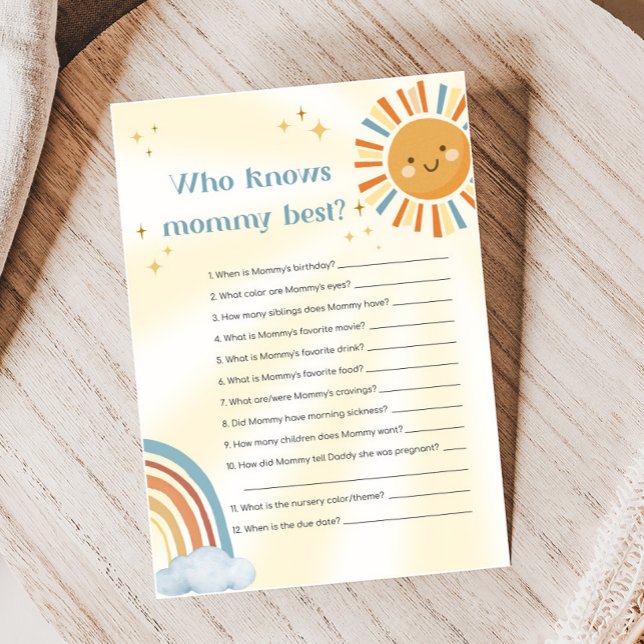 レトロ サンシャイン ベビーシャワー・モミー当てゲーム (Retro Here Comes The Son Sunshine Baby Shower Game)