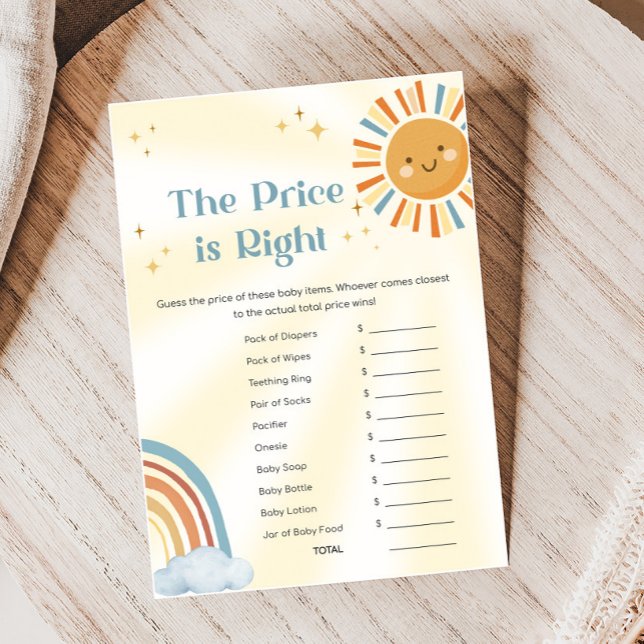 レトロ サンシャイン ベビーシャワー 価格は正解ゲーム (Retro Here Comes The Son Sunshine Baby Shower Game)