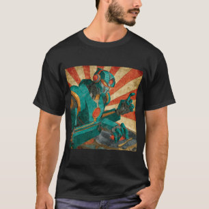 レトロ・サンシャイン・ポスターのロボットDJ(ビニール盤) Tシャツ