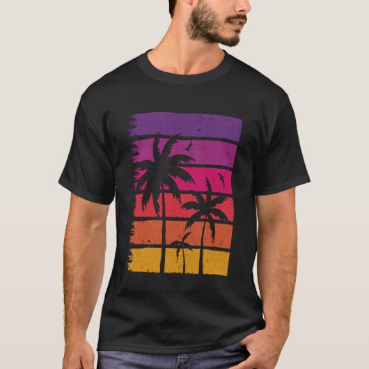 レトロ サンセット ヤシの木 1 Tシャツ (正面)