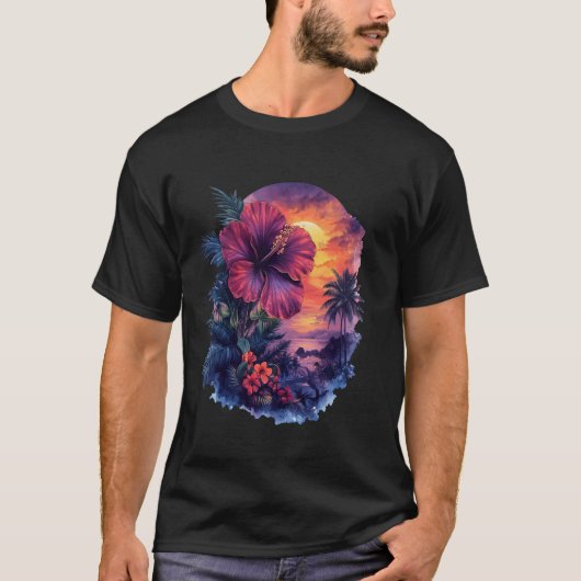 レトロ サンセット ヤシの木 Tシャツ (正面)