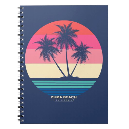 レトロ サンセット ヤシの木 Zuma Beach ノートブック (正面)