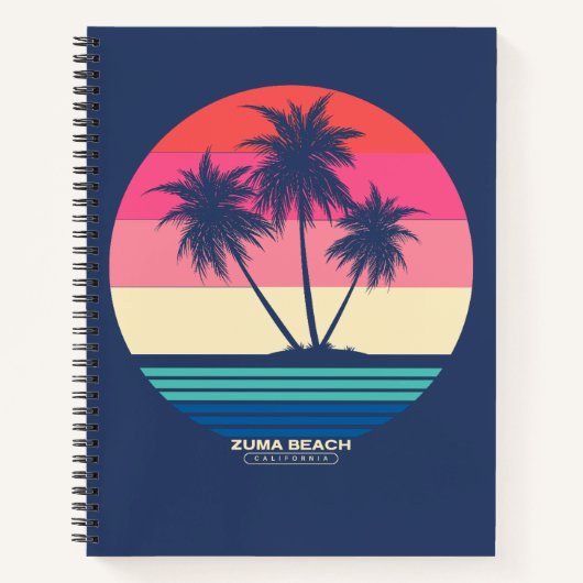 レトロ サンセット ヤシの木 Zuma Beach ノートブック (正面)