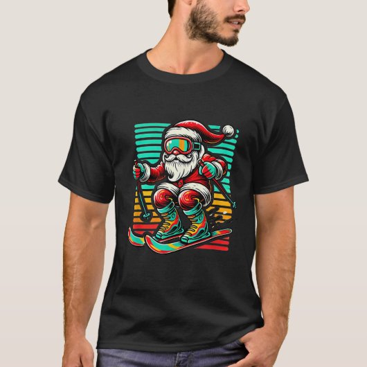 レトロ サンタクロース - クリスマス スキー Tシャツ (正面)