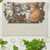 レトロ サンタクロース & 子猫 クリスマス 冬 90年代 キッチンタオル (折り畳み)