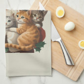 レトロ サンタクロース & 子猫 クリスマス 冬 90年代 キッチンタオル (四つ折り)