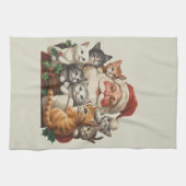 レトロ サンタクロース & 子猫 クリスマス 冬 90年代 キッチンタオル (横)