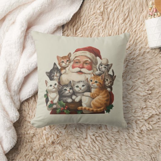 レトロ サンタクロース & 子猫 クリスマス 冬 90年代  クッション (ブランケット)