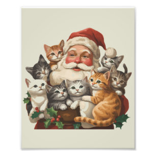 レトロ サンタクロース & 子猫 クリスマス 冬 90年代 フォトプリント