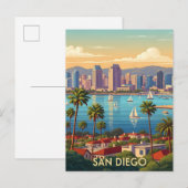 レトロ サンディエゴ カリフォルニア 海岸のスカイライン ポストカード (正面/裏面)