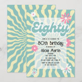 レトロ サン ウェーブ デイジー エイティ 80歳の誕生日 招待状 (正面/裏面)