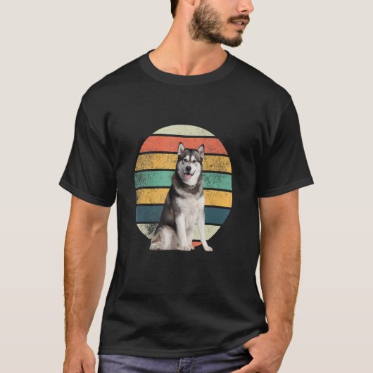 レトロ シベリアンハスキー お母さん お父さん 犬 Tシャツ (正面)