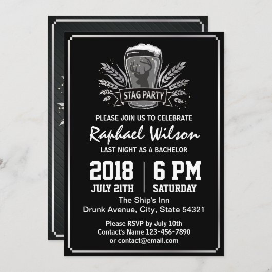 レトロ シルバー 大麦 ビール 結婚前パーティー カード (正面/裏面)