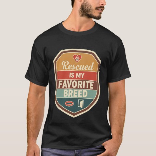 レトロ シールド 保護犬は私のお気に入りの犬種 ドッグレスキュー Tシャツ (正面)
