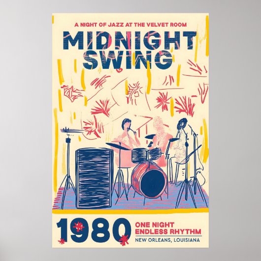 レトロ・ジャズバンド・ポスター 1980年代ニューオーリンズ音楽アート ポスター (正面)